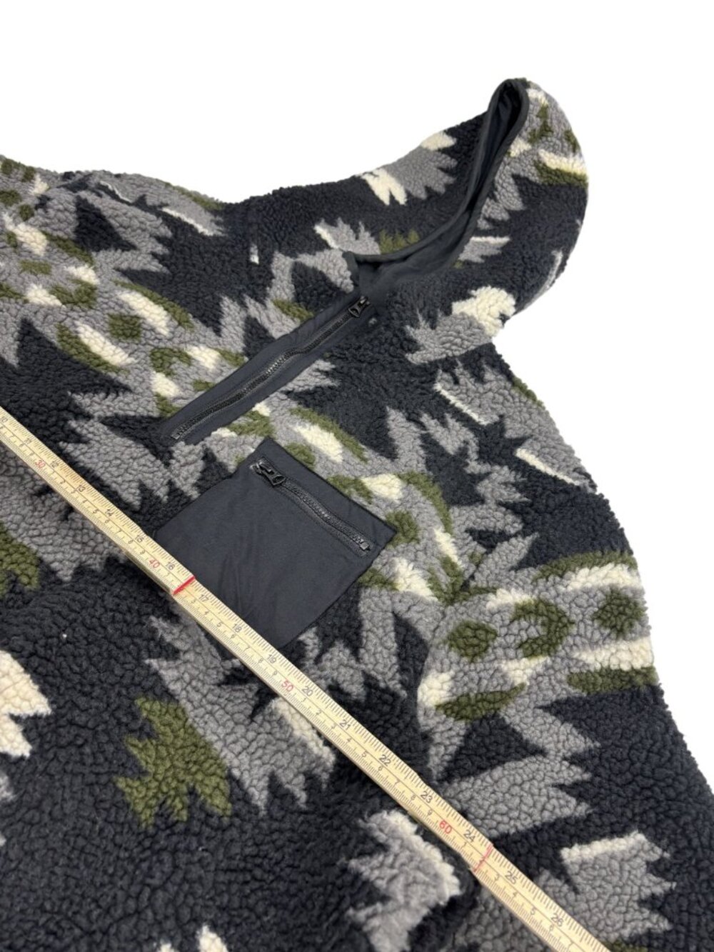 Lucky Brand Mens XL Aztec Pattern Fleece Pullover Hoodie With Zip Pocket Black/G - Picture 7 of 9